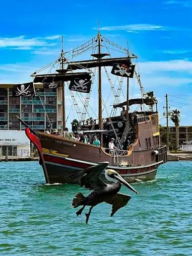 Pirate ship near Madeira Beach, Florida, illustrating Gulf weather challenges and coastal upkeep.