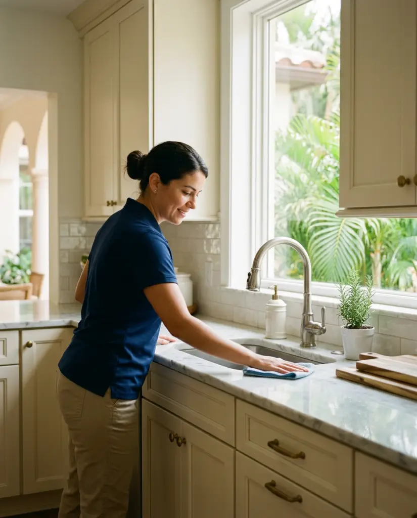 Woman cleaning kitchen St Petersburg