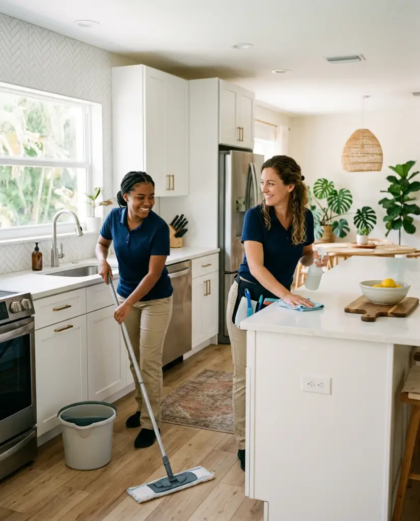 cleaning professionals in kitchen